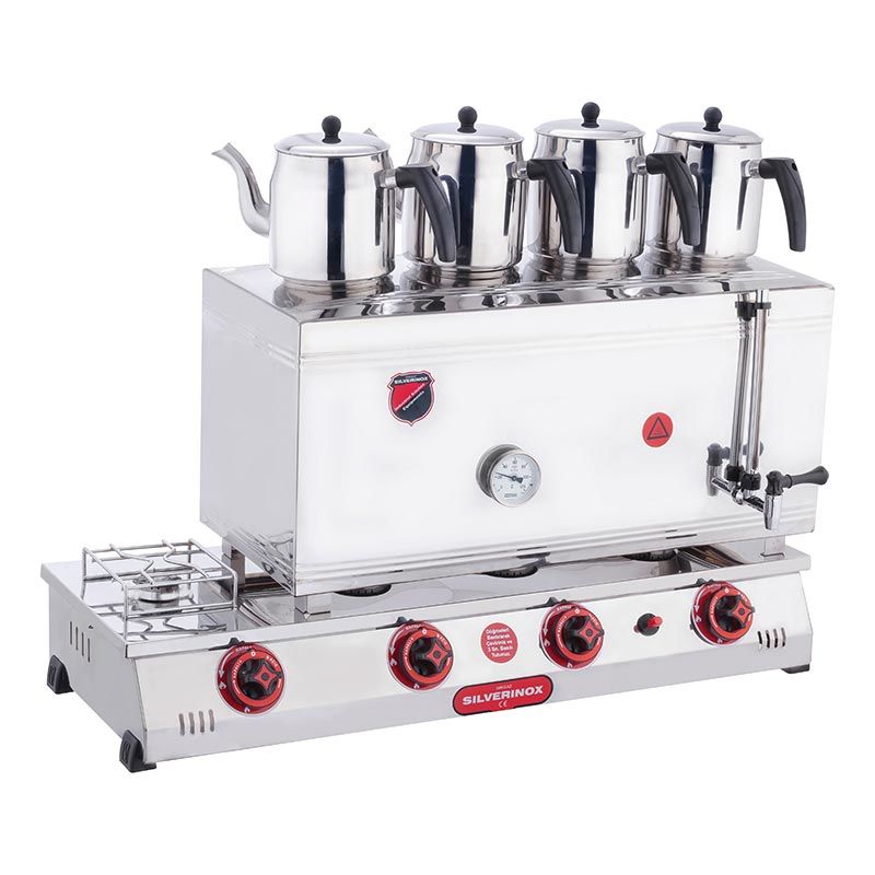 Işıkgaz 2102-D 85 Model Kaynaklı 4 Demlikli Çay Ocağı Çift Taban, 58 L, Elektrikli + Doğalgazlı