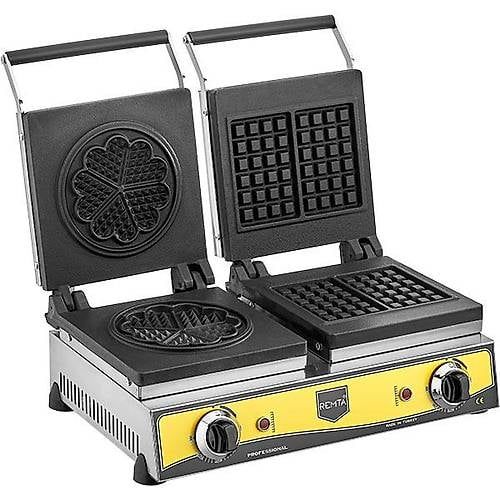 Remta Çiftli Kare+Çiçek Waffle Makinası W20 | Elektrikli, 16 cm, Dijital Kontrol