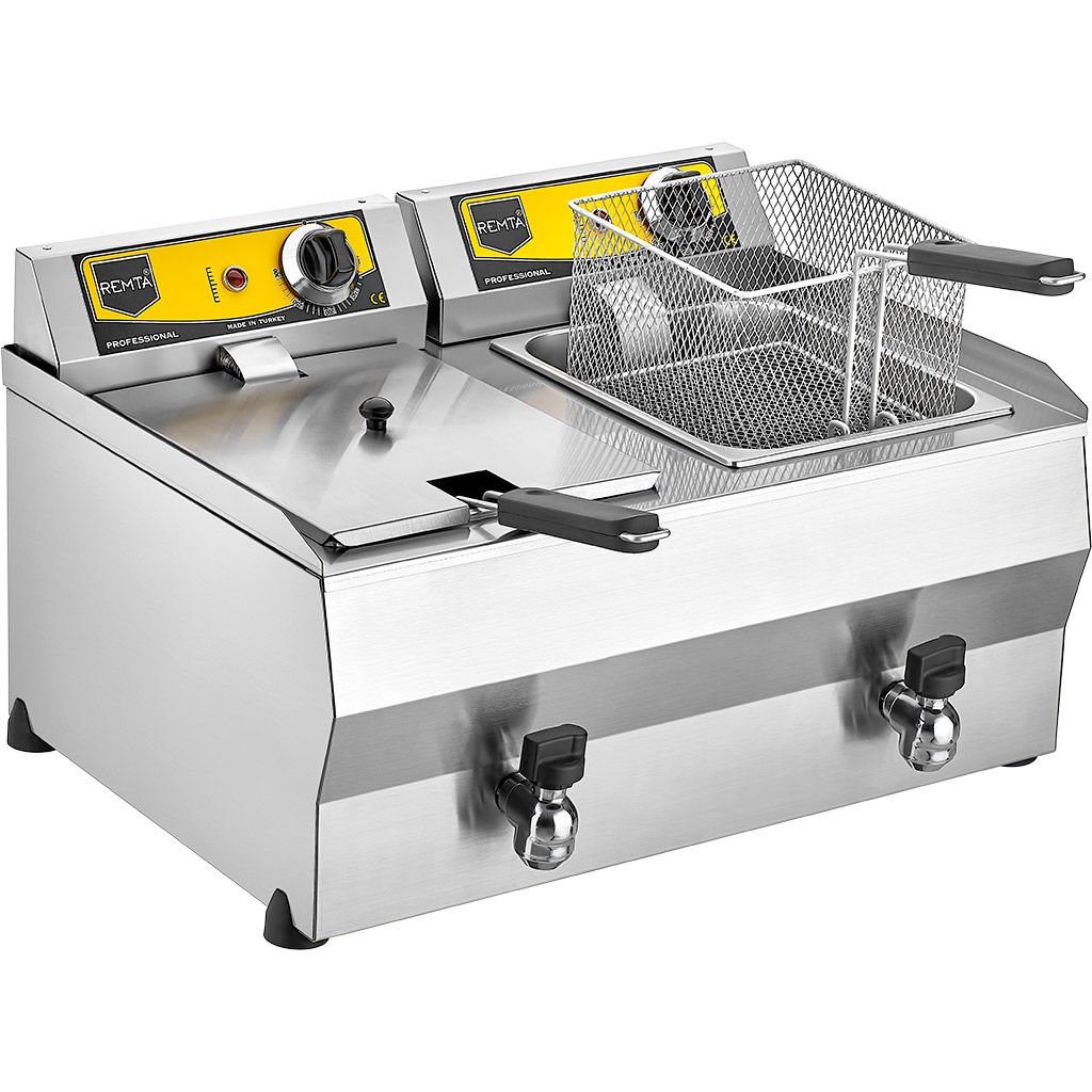Remta R111 8+8 Litre Çiftli Elektrikli Fritöz | Musluklu, Paslanmaz ve Profesyonel Kızartma