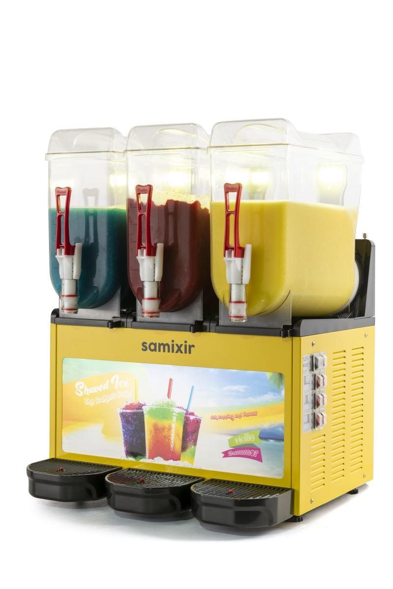 Samixir SLUSH36.YA Allure 3 Hazneli Slush Makinesi | 36 Litre Sarı Soğuk Meyve Suyu Dispenseri
