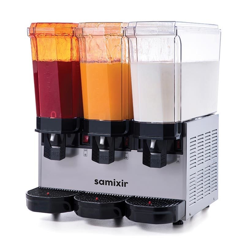 Samixir 60.SSMI Inox 3x20 L Triple Soğuk İçecek Dispenseri | Çift Fıskiyeli ve Karıştırıcılı Dağıtıcı