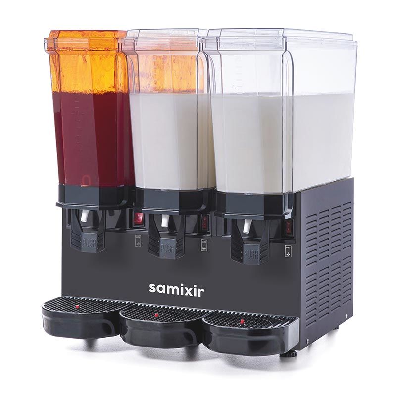 Samixir 60.SMMB Siyah 3x20 L Triple Soğuk İçecek Dispenseri | Fıskiyeli ve Karıştırıcılı Profesyonel Dağıtıcı
