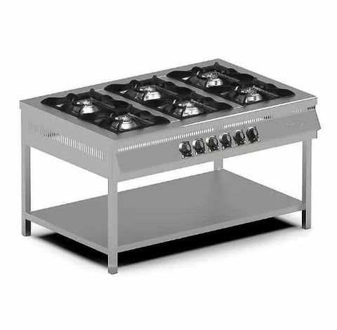 Pimak Gazlı 6’lı Taban Raflı Ocak 150x100x85 cm MX-6A | Endüstriyel Gazlı Ocak