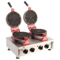 Omake WFL01.E22 Çiftli Yuvarlak Çiçek Kalp Waffle Makinesi, Manuel Zamanlayıcılı