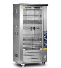 Pimak PI4/M011B Lavataşlı Gazlı Piliç Çevirme Makinesi – Çift Vitrinli, 60 Piliç Kapasiteli Endüstriyel Döner Izgara