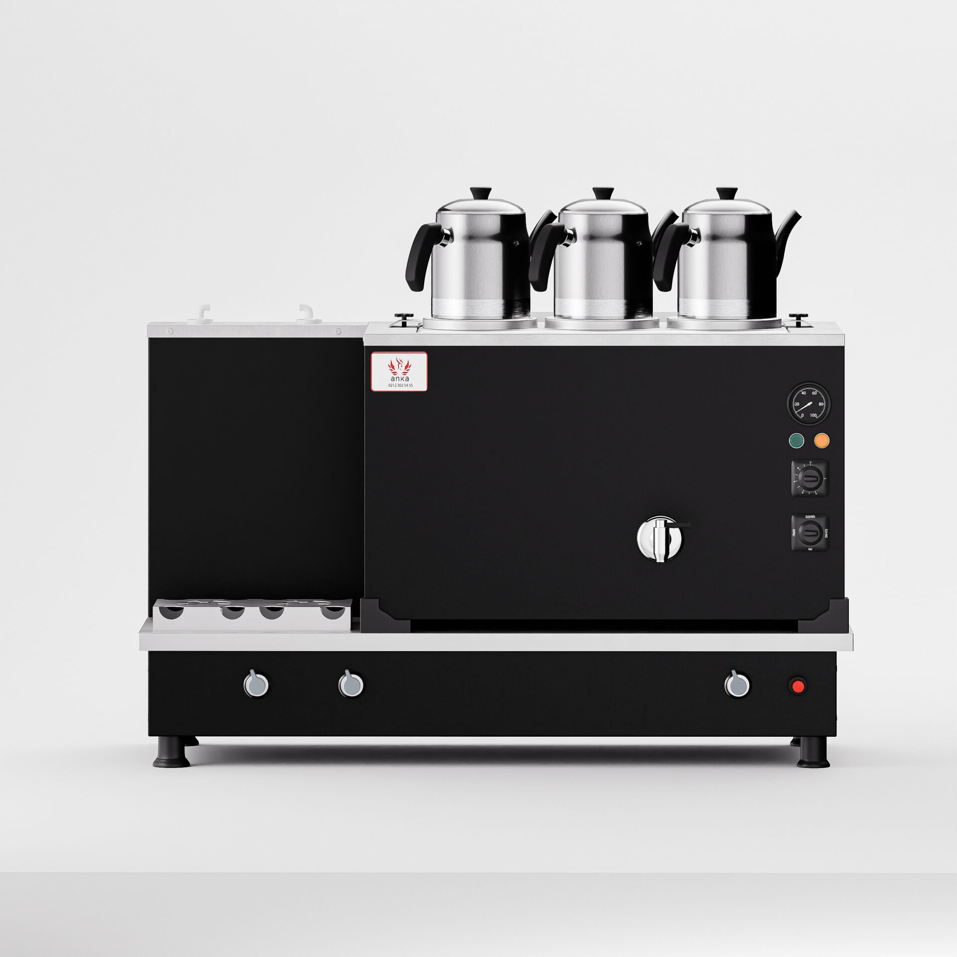 Anka Black Turbo Hibrit Çay Makinesi / Profesyonel Kullanım, Çift Enerji Esnekliği (STFO3)